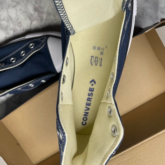 Converse Navy High-Tops with Cream Interior - Picture 3 of 5